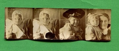 Antique Photo Booth Strip 4 Image Child Portrait Hat Old Photo