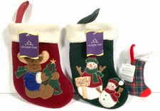 Mini Christmas Stockings, Lot of 3~NWT Moose, Snow men, plaid