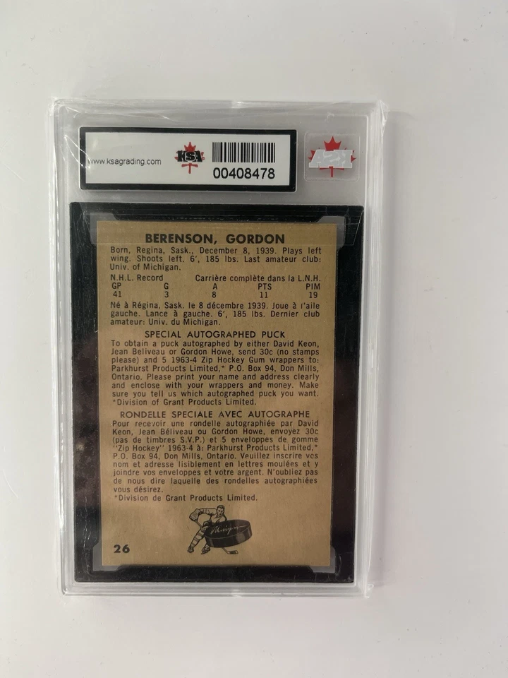 1963-64 PARKHURST NHL HOCKEY #26 Red Berenson Rookie KSA 9.5 Canadiens RC 👀 - Image 2 of 2
