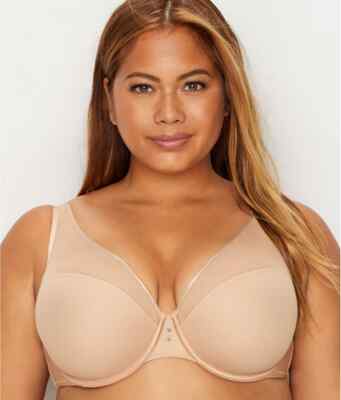 CURVY COUTURE Bombshell Nude Diamond Net High Apex Bra, US 42DD, UK 42DD, NWOT
