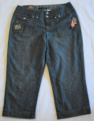 One One Women's Mid-Rise Capri Sateen Denim Cargo Pants