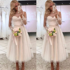 Vintage Short Wedding Dresses with Dots Long Sleeves High Neck Bridal Gowns