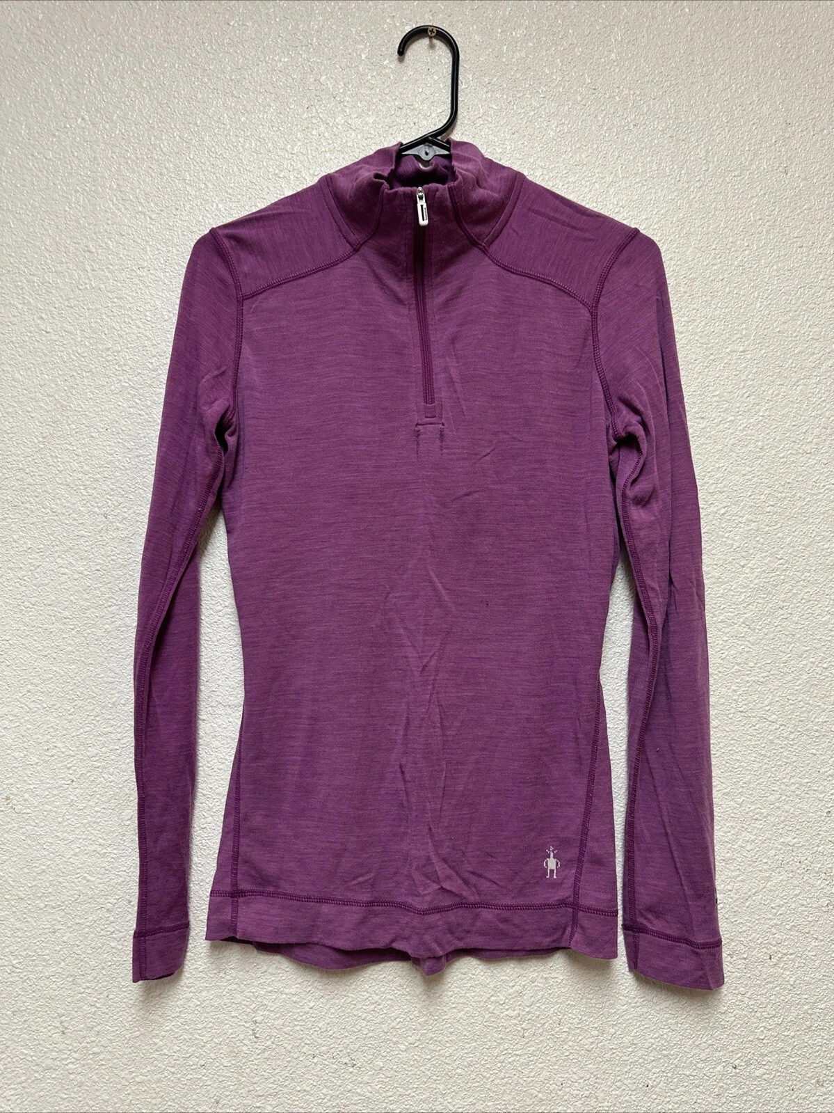 Smartwool Shirt Women’s Pink Purple 1/4 Zip Pullover Merino Base Layer Sz S FLAW