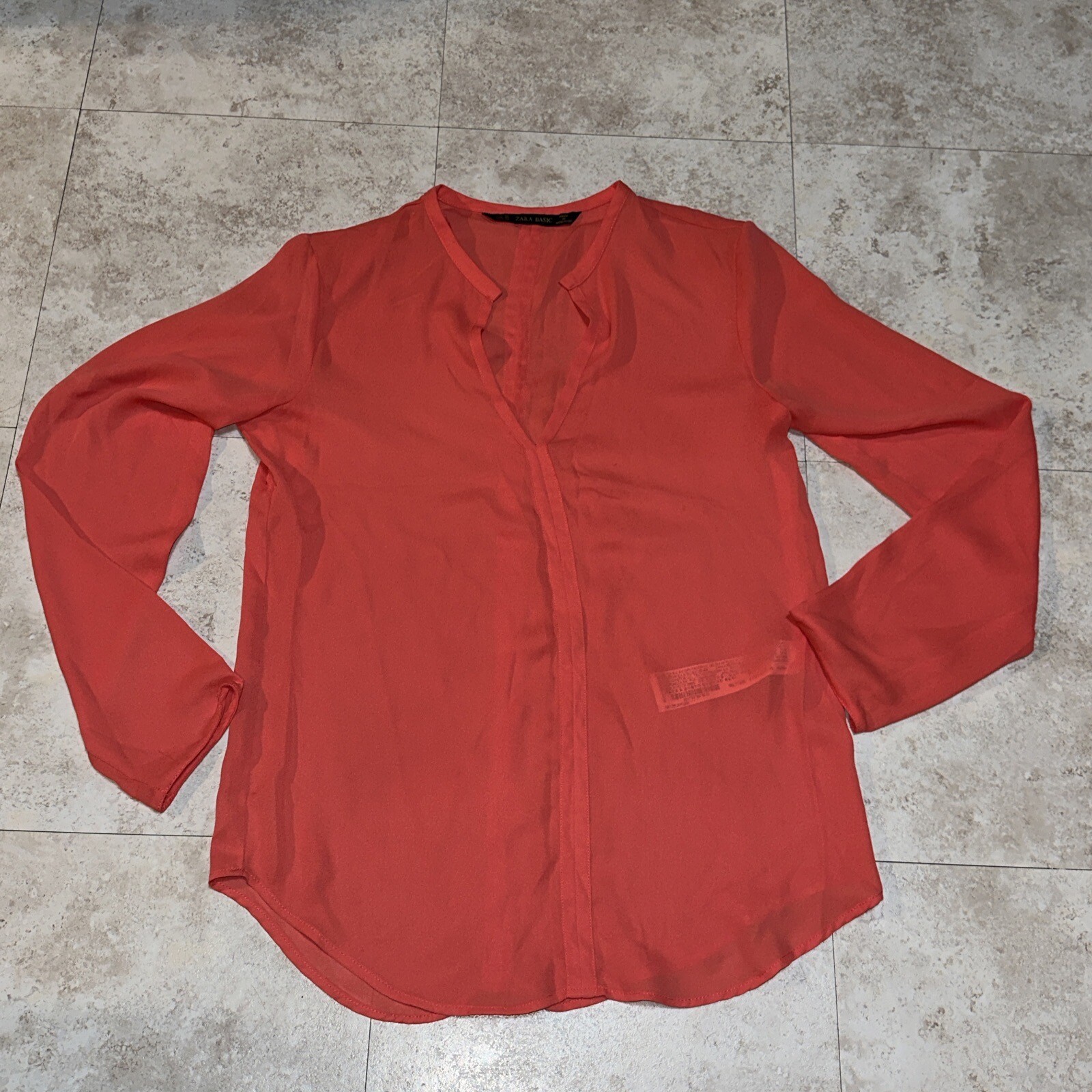 Zara Basic Pink Split V Neck Semi Sheer Chiffon W… - image 1