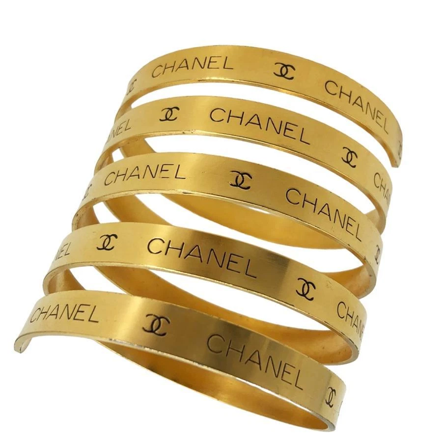 CHANEL Spiral Logo Bangle Gold Bracelet Cocomark Women s Accessories Authentic