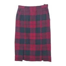 KINLOCH ANDERSON Wool Skirt Tartan Red Plaid Sz 12/ 8 US Scotland Zip Pockets