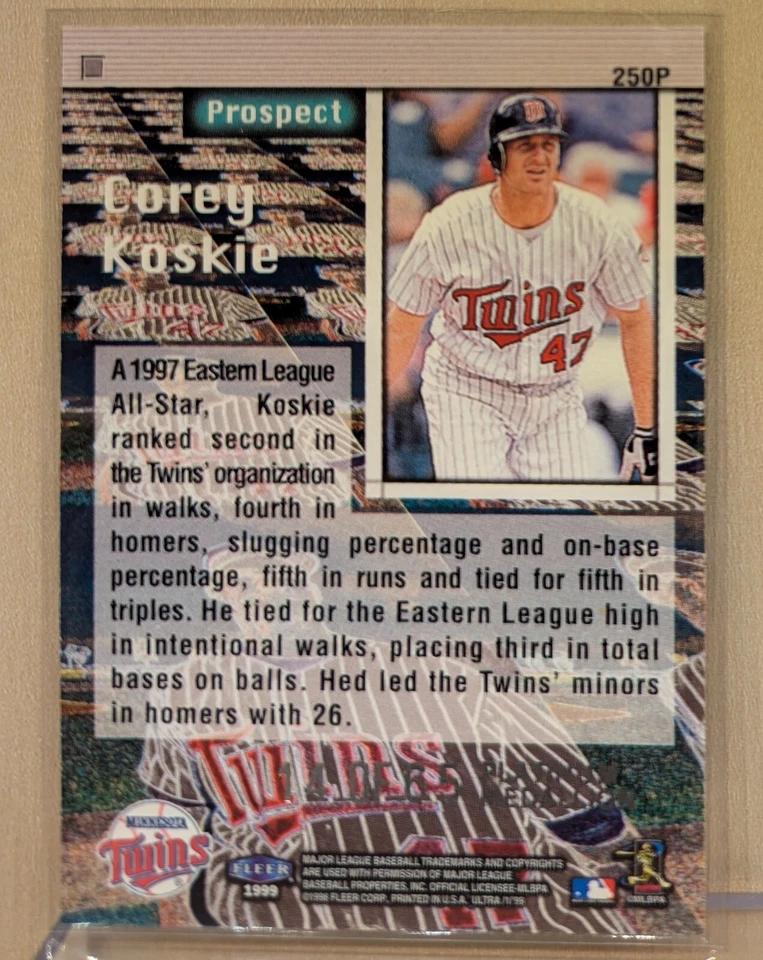 Fleer Ultra 1999 medallón de platino #450 Corey Koskie gemelos raro paralelo/65 Foto 2 de 2