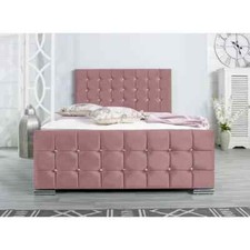 New Diamond Cubed Design Upholstered Plush Velvet Bed Frame  Double&King