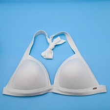 Victorias Secret Large White Lined Triangle Bikini Top Halter Retro Swimwear New