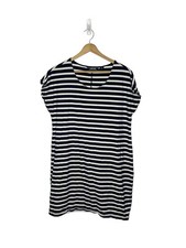 Lands' End size small 6-8 navy blue white striped knit dress womens
