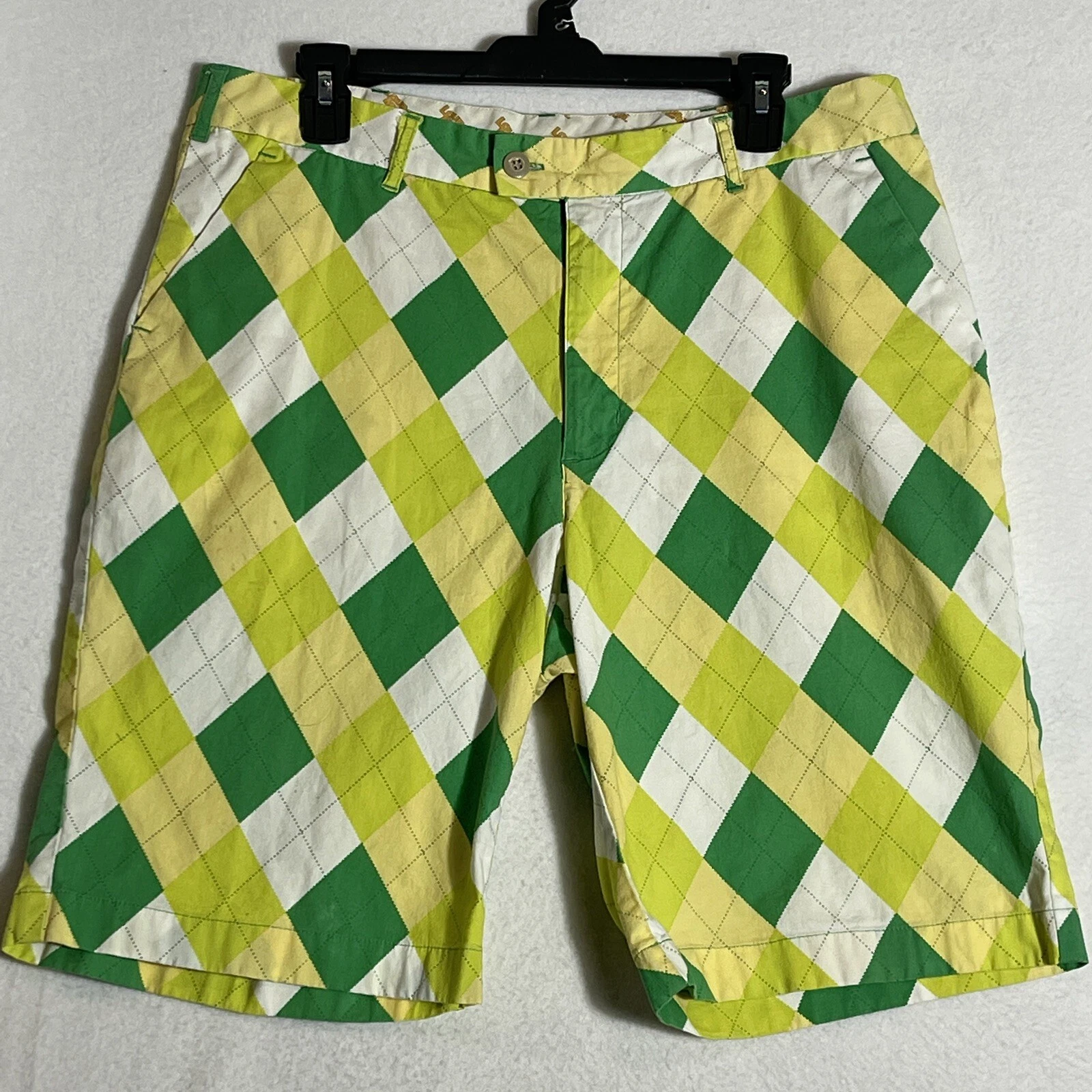 Loudmouth Shorts Golf Argyle Print Flat Front Stretch Men W36 L10