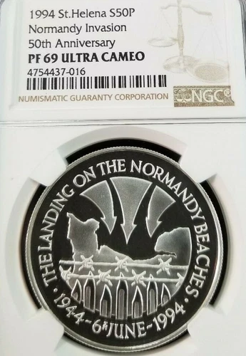 1994 SAINT HELENA S50P NORMANDY INVASION NGC PF 69 ULTRA CAMEO TOP POP SCARCE