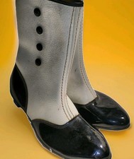 Deadstock 1960s Mod Go-Go Boots Unworn NOS White Black Cap Toe Buttons Sz [Size