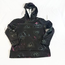 ADIDAS Hooded Hoodie Pull-Over Sweatshirt Black Girls 10/12 45 NWT Spellout