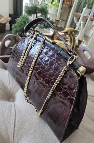 Vintage Vasser ? Alligator Top-handle Bag Congac W/ Leather Lining 50's Swagger, $125 - Photo 2