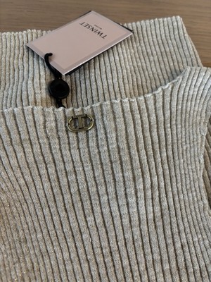 Twinset Milano Top Beige/gold Logo Leinen NEU L