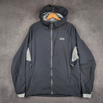 Stio Dawner Hooded Jacket Mens Medium Black Gray Polartec Full Zip Lightweight