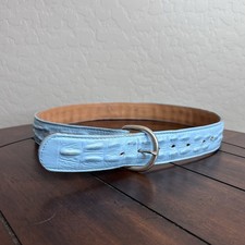 Vintage CROCODILE Belt Womens 35 small ALLIGATOR Western Belt Blue Leather