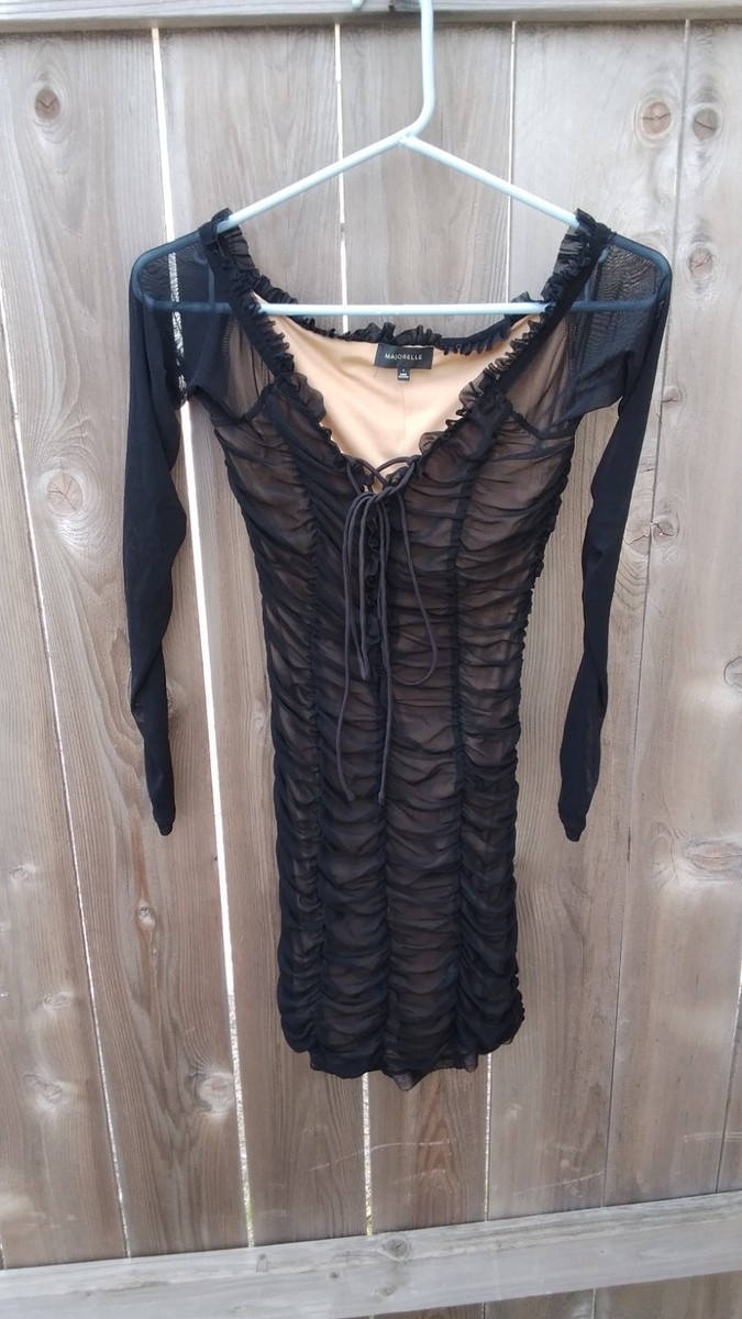 lace up ruched bodycon dress majorelle black mesh mini v-neck long sleeve s Reduced_2024_12_2