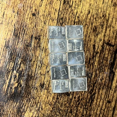 Lot Of Ten (10) Valcambi Suisse - 1 Gram .999 Fine Pure Silver Bullion Mini Bars