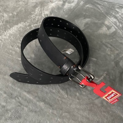 Levis Mens Black Double Prong Eyelet Belt Size XL 42-44 Synthetic Leather