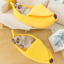 Banana Cat Bed House Cute Peeling Fruit Pet Nest Warm Soft Plush Kitten Puppy