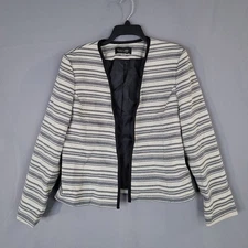 Black Label Evan-Picone Women's Striped Blazer Jacket Size 12 Lined Open Front