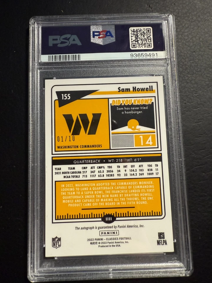 Sam Howell '22 Panini Classics P/E Significant Sig - Naranja PSA 9 Foto 2 de 2