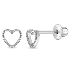 Tiny Open Heart 4mm Baby / Toddler / Kids Earrings Screw Back - Sterling Silver