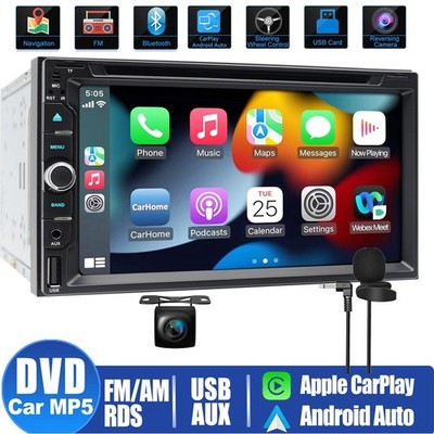Car Radio Stereo CD DVD Player Carplay Android Auto Bluetooth USB Double DIN 7''