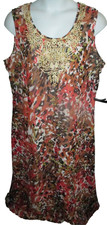 JESSICA LONDON Maxi Shift Dress SZ 24W Multi-color Animal Print Beaded Neck NEW