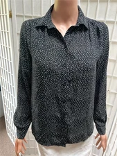 Women's H&M 2 Black White Polka Dot Button Up Sheer Blouse