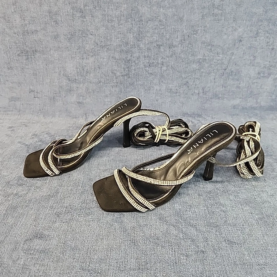 LILIANA Tacones de Gladiador de Noche con Cordones hasta el Muslo Estrás Bling Talla 7 u-14D Foto 2 de 4