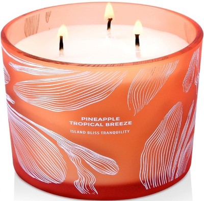 Pineapple Tropical Breeze Scented Candle 3 Wick   Large Soy Candles for Home ...