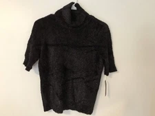 NWT Kenneth Cole Y2K Black Shimmer Fuzzy Sweater Size PL Witchy Goth Cozy Glam