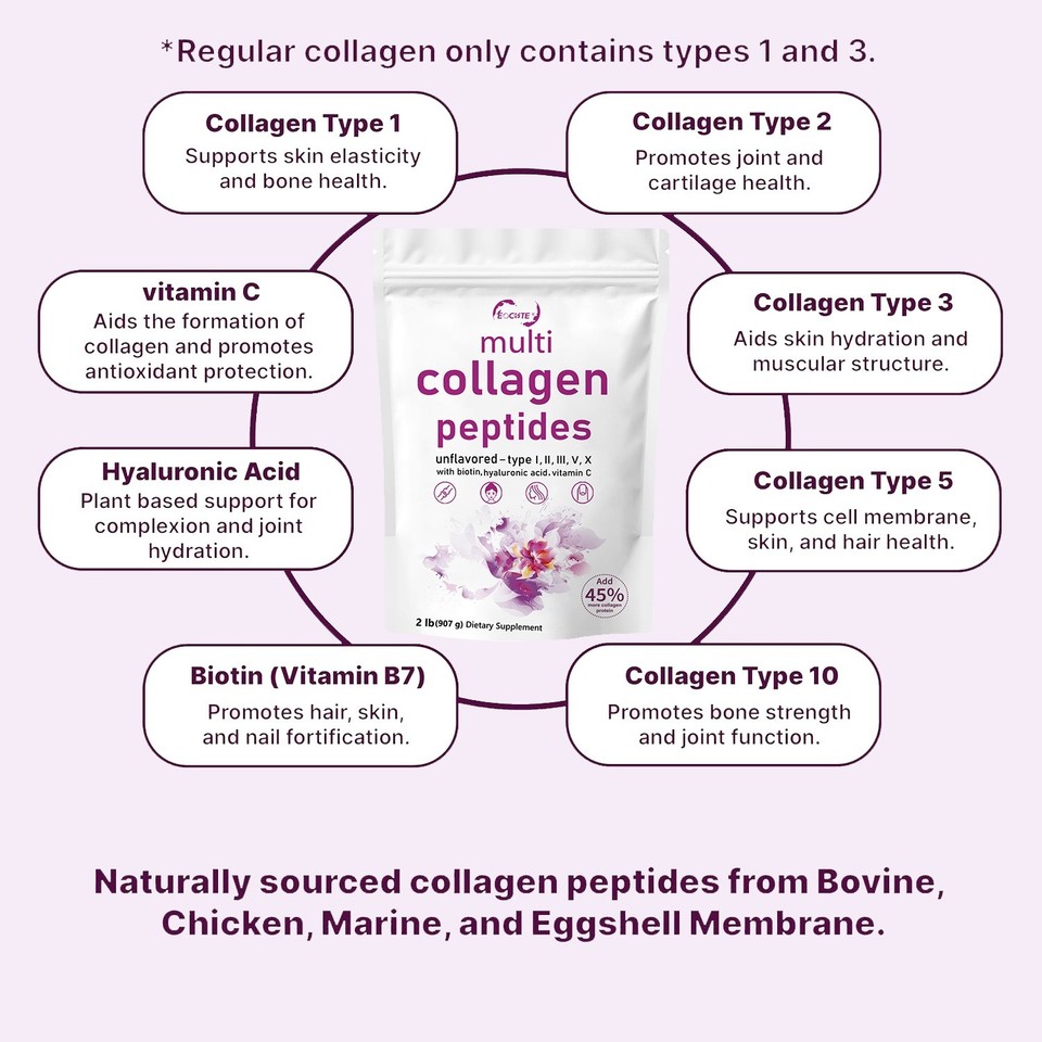 (Type I,II,III,V,X) Multi Collagen Peptides Powder-Hydrolyzed Protein ...