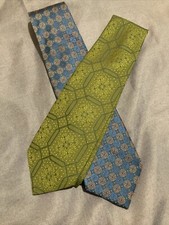 2 Vtg 70s Wide Tie Sears The Mens Store Green and Galo Cossinni Blue Geometric