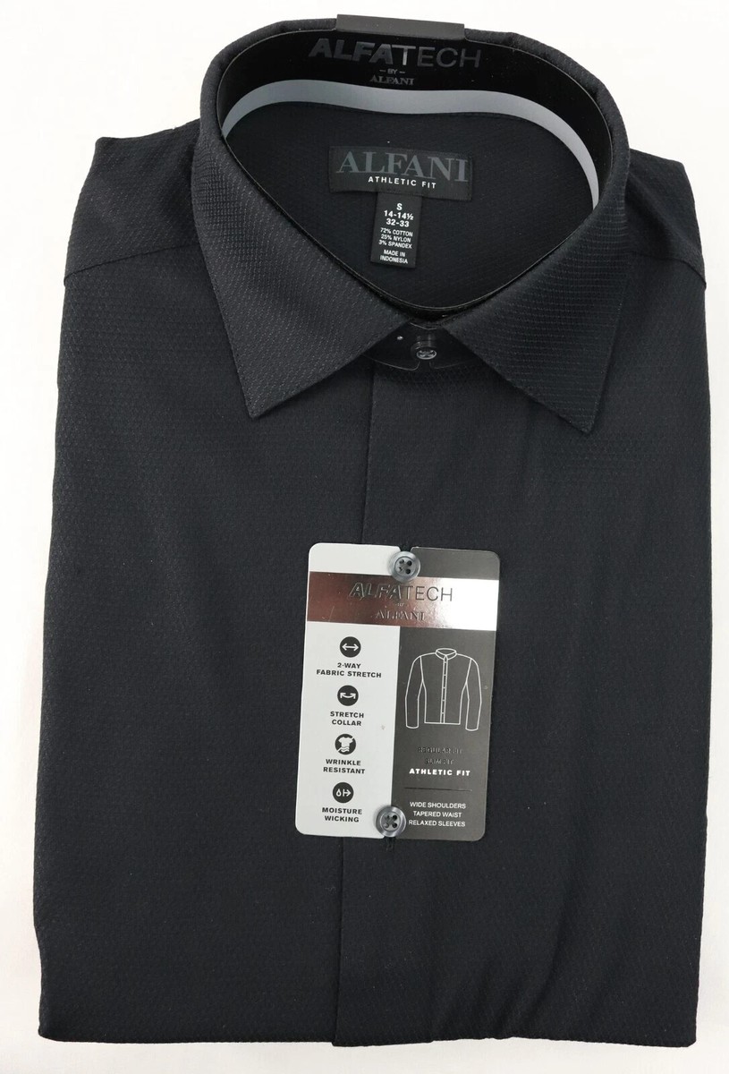 Alfani Black Dress Shirt Athletic Fit Men's Formal Shirt, Black, 32/33