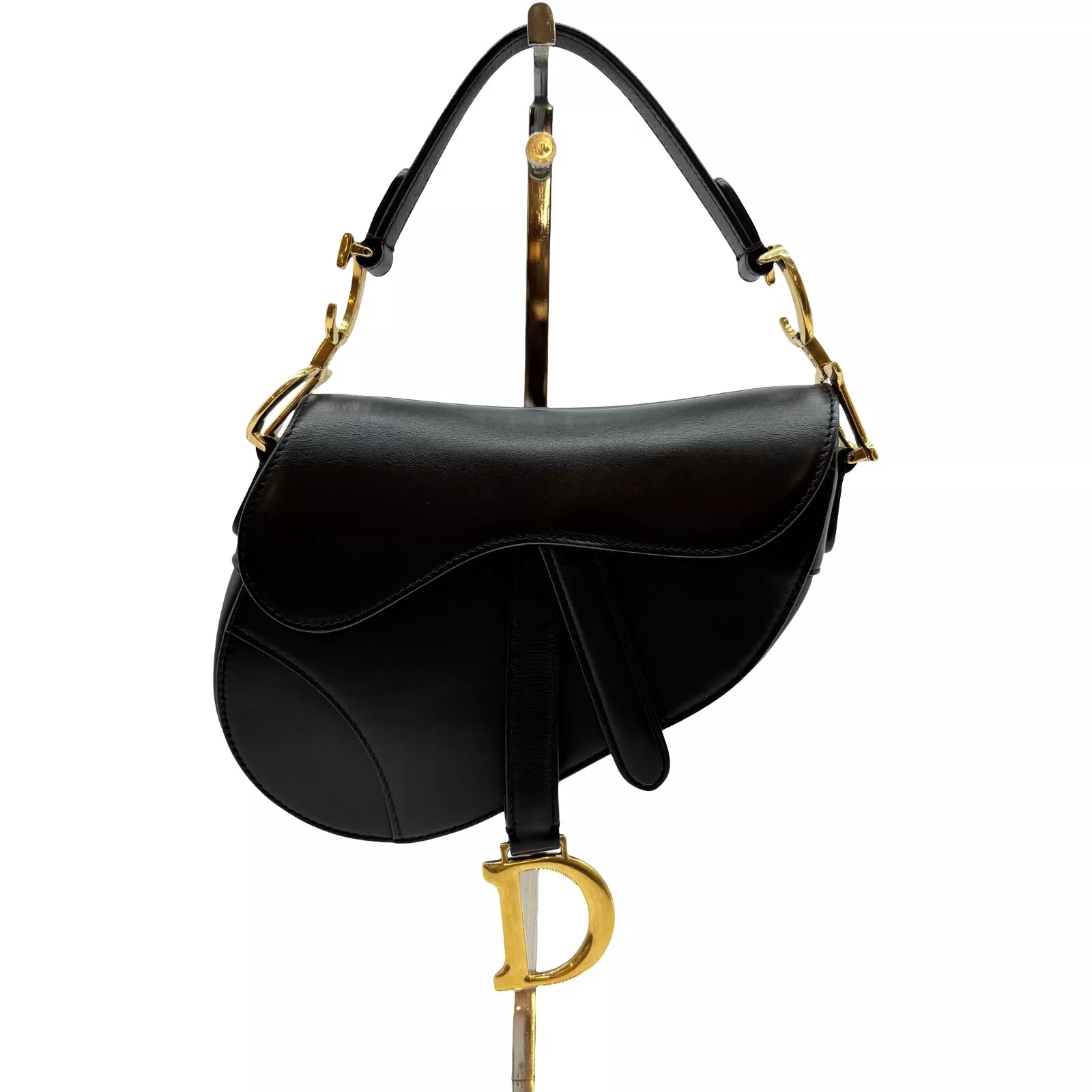 Authentique sacoche de selle Christian Dior cuir lisse sac à main noir #36635756