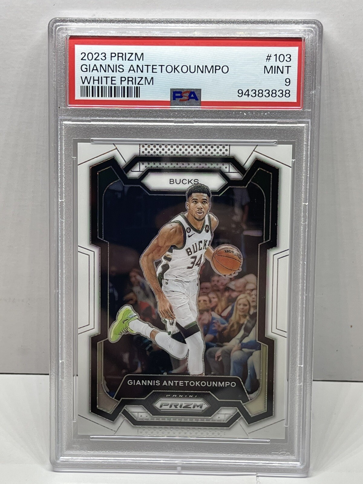 2023-24 Panini Prizm Giannis Antetokounmpo #103 White /175 PSA 9