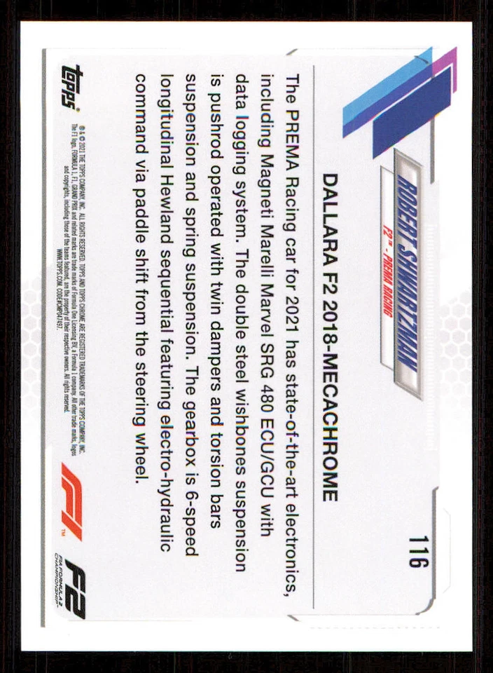 2021 Topps Chrome Formula 1 #116 Robert Shwartzman/F2 Cars - Image 2 of 2
