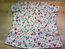 Women's UA Scrub Top Sz XL 51x27 has Hanging Hearts,Butterflies  Birds  Cute  