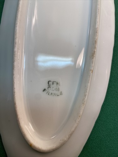 Vtg VICTORIAN Limoges CFH GDM France CHERUBS BLUEBIRDS Celery Breadstick Plate - Picture 6 of 7
