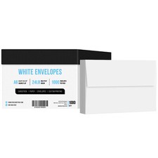 A6 Envelopes, 4 3/4 x 6 1/2, 24lb 90gsm , White, Gummed Square Flap, 1000 Qty