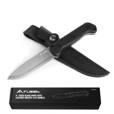 FLISSA 9" Fixed Blade Knife D2 Steel Hunting Knife G10 Handle W/ Leather Sheath