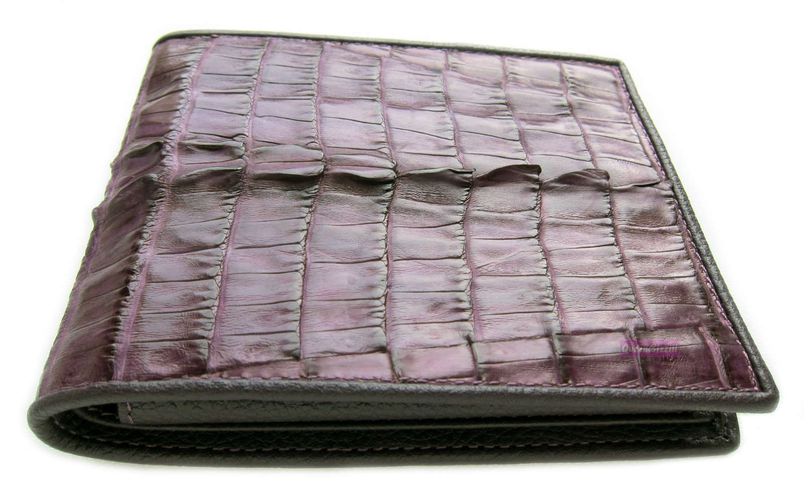 GENUINE CROCODILE ALLIGATOR TAIL PURPLE SKIN LEATHER MEN'S CLASSIC BIFOLD WALLET image 3