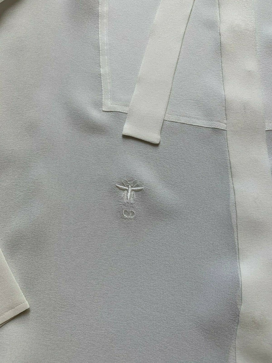 CHRISTIAN DIOR silk long sleeve button down blouse with bow Size