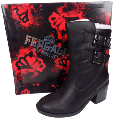NEW! Fergalicious WishFul Mid Calf Buckle Women's Boots Size 6.5 Med, Black