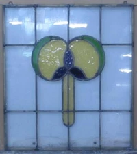 PRETTY ABSTRACT MIDSIZE OLD ENGLISH LEADED STAINED GLASS WINDOW 25.5" X 18"