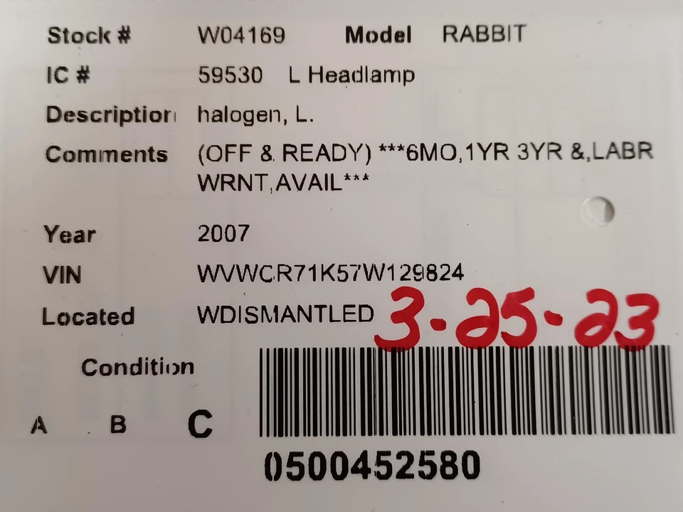 Conjunto de faros izquierdos usados se adapta a: Volkswagen Rabbit Sdn 2007 halógeno grado izquierdo Foto 4 de 4
